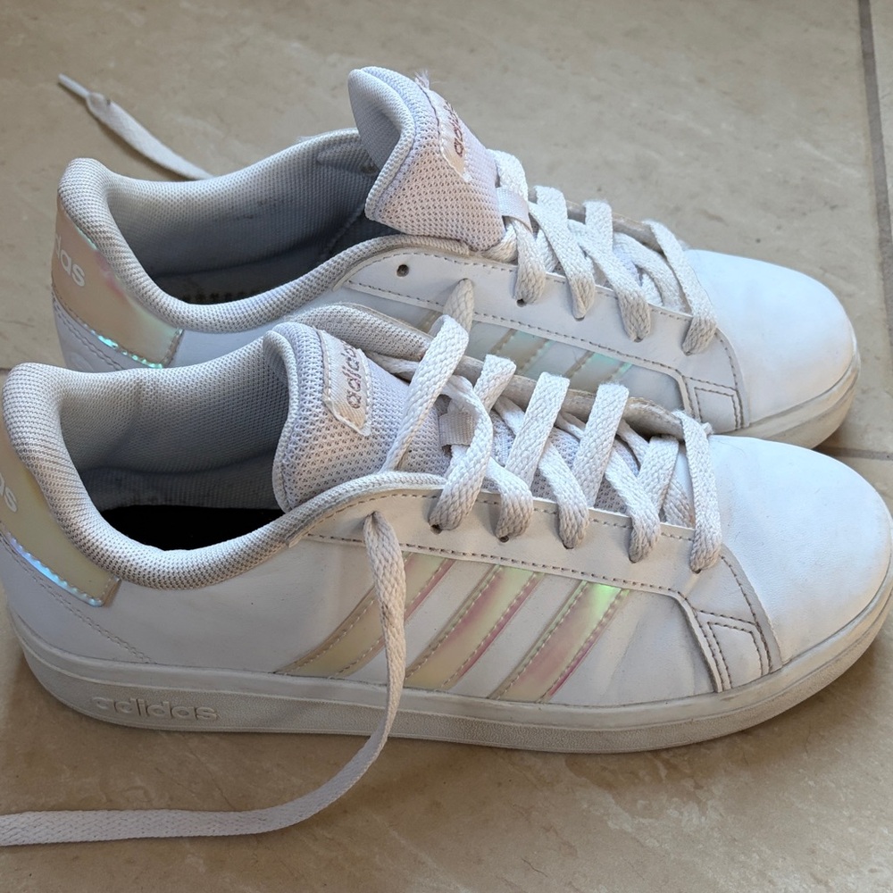 Adidas White Sneakers with Iridescent Accents